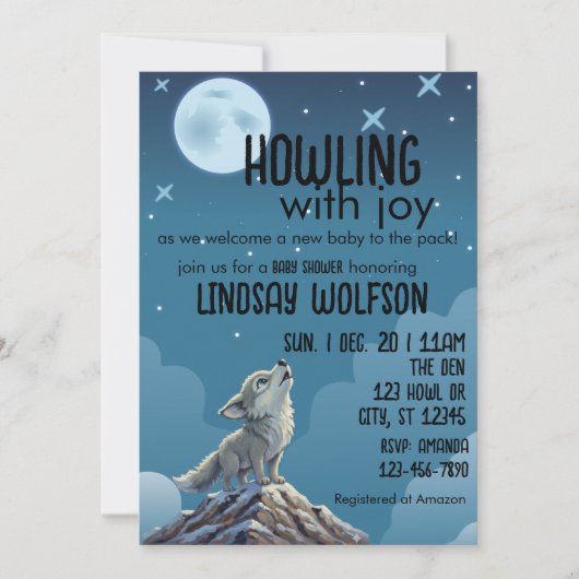 Howling with Joy, Wolf Baby Shower Kaart (Voorkant)