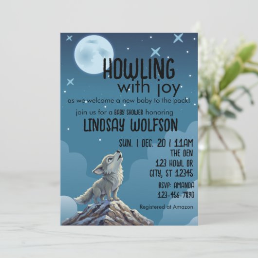 Howling with Joy, Wolf Baby Shower Kaart (Staand voorkant)