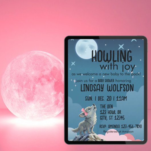 Howling with Joy, Wolf Pink Baby Shower Kaart