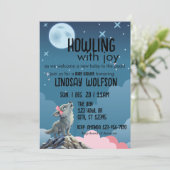 Howling with Joy, Wolf Pink Baby Shower Kaart (Staand voorkant)