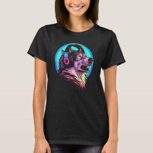 Howling Wolf 80's Werewolf met hoofdtelefoon Retro T-shirt