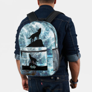Howling Wolf abstract aqua blauw zwart Monogram Bedrukte Rugzak