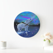 Howling Wolf & Aurora Wildlife Art Clock Grote Klok (Huis)