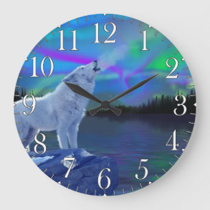 Howling Wolf & Aurora Wildlife Art Clock Grote Klok