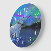 Howling Wolf & Aurora Wildlife Art Clock Grote Klok (Hoek)