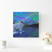 Howling Wolf & Aurora Wildlife Art Clock Vierkante Klok (Huis)