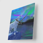 Howling Wolf & Aurora Wildlife Art Clock Vierkante Klok (Hoek)