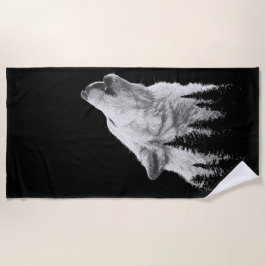 Howling Wolf Beach Towel – Black and White Forest  Strandlaken