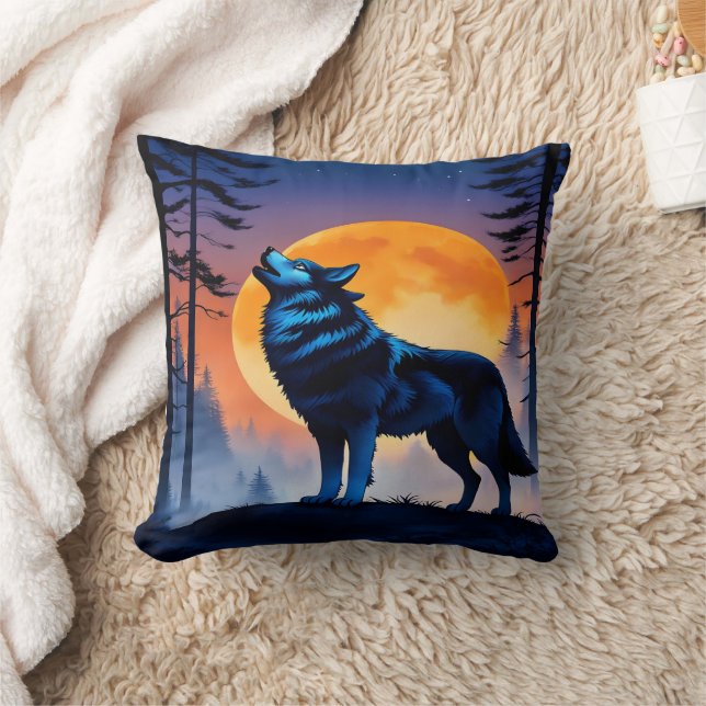 Howling Wolf Beneath Night Sky bij Moonrise Kussen (Deken)