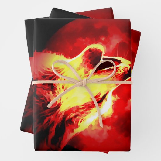 Howling Wolf bij Red Night Matte Inpakpapier Vel (In situ)