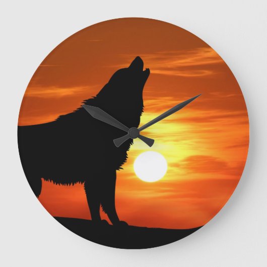 Howling Wolf bij Sunset Clock Grote Klok (Voorkant)