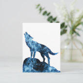 Howling Wolf blue sparkly rooksilhouet Briefkaart (Staand voorkant)