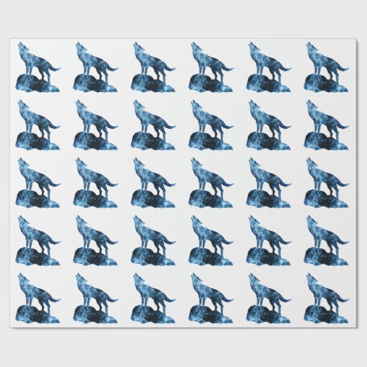 Howling Wolf blue sparkly rooksilhouet Cadeaupapier (Vlak)