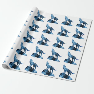 Howling Wolf blue sparkly rooksilhouet Cadeaupapier