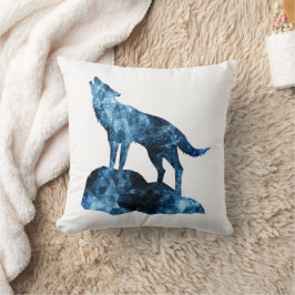 Howling Wolf blue sparkly rooksilhouet Kussen