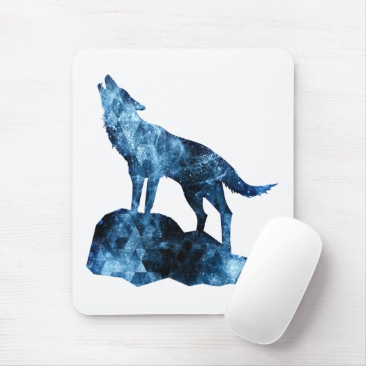 Howling Wolf blue sparkly rooksilhouet Muismat (Met muis)