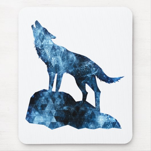 Howling Wolf blue sparkly rooksilhouet Muismat (Voorkant)