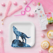 Howling Wolf blue sparkly rooksilhouet Papieren Bordje (Feest)