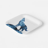 Howling Wolf blue sparkly rooksilhouet Papieren Bordje (Gebogen)