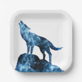 Howling Wolf blue sparkly rooksilhouet Papieren Bordje (Voorkant)