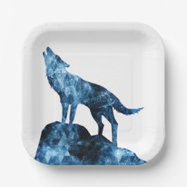 Howling Wolf blue sparkly rooksilhouet Papieren Bordje