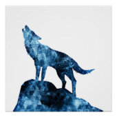 Howling Wolf blue sparkly rooksilhouet Perfect Poster (Voorkant)