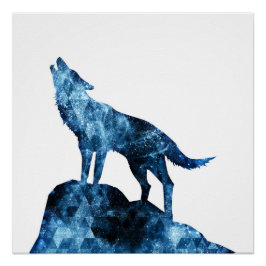Howling Wolf blue sparkly rooksilhouet Perfect Poster