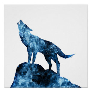 Howling Wolf blue sparkly rooksilhouet Perfect Poster