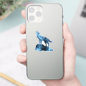 Howling Wolf blue sparkly rooksilhouet Sticker (Telefoon)