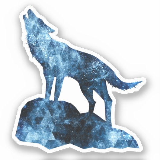 Howling Wolf blue sparkly rooksilhouet Sticker (Voorkant)