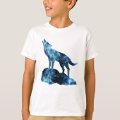 Howling Wolf blue sparkly rooksilhouet T-shirt (Voorkant)