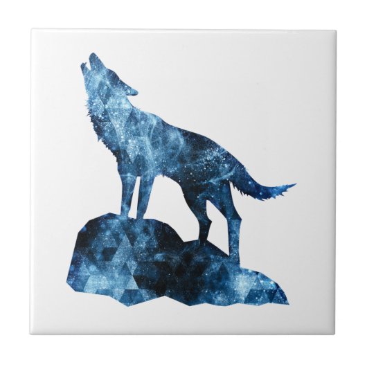 Howling Wolf blue sparkly rooksilhouet Tegeltje (Voorkant)