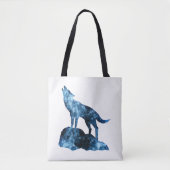 Howling Wolf blue sparkly rooksilhouet Tote Bag (Voorkant)