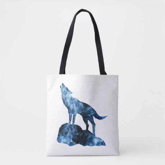 Howling Wolf blue sparkly rooksilhouet Tote Bag (Voorkant)