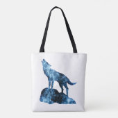 Howling Wolf blue sparkly rooksilhouet Tote Bag (Achterkant)