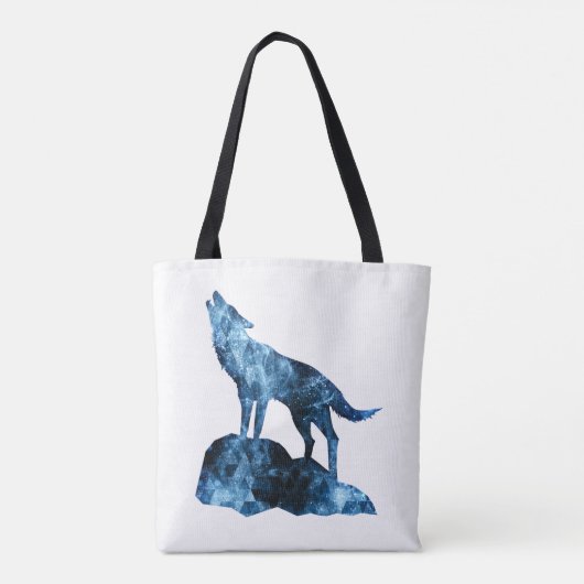 Howling Wolf blue sparkly rooksilhouet Tote Bag (Achterkant)