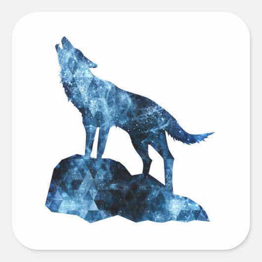 Howling Wolf blue sparkly rooksilhouet Vierkante Sticker (Voorkant)