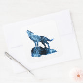 Howling Wolf blue sparkly rooksilhouet Vierkante Sticker (Envelop)