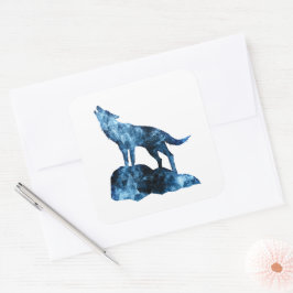 Howling Wolf blue sparkly rooksilhouet Vierkante Sticker