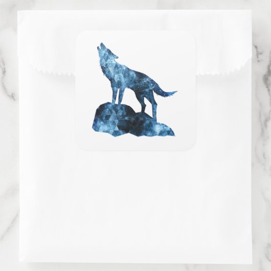 Howling Wolf blue sparkly rooksilhouet Vierkante Sticker (Tas)