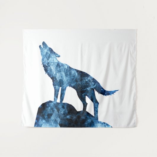 Howling Wolf blue sparkly rooksilhouet Wandkleed (Voorkant (horizontaal))