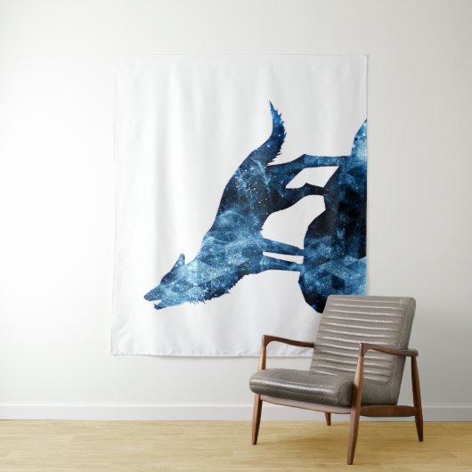 Howling Wolf blue sparkly rooksilhouet Wandkleed (In situ)