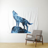 Howling Wolf blue sparkly rooksilhouet Wandkleed (In Situ (horizontaal))