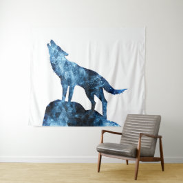 Howling Wolf blue sparkly rooksilhouet Wandkleed