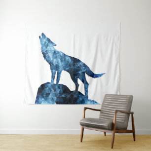 Howling Wolf blue sparkly rooksilhouet Wandkleed
