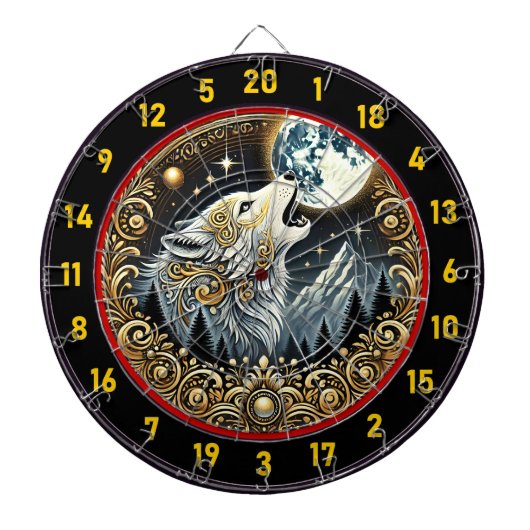 Howling Wolf brengt wilde geest en avontuur Dartbord (Voorkant)