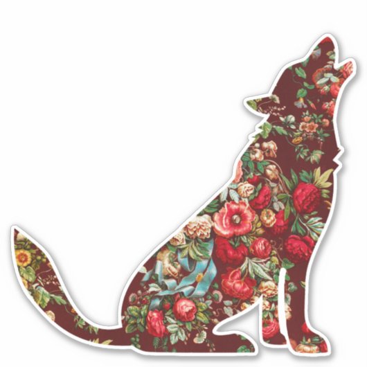 Howling Wolf Dog Roos Floral Pattern Sticker (Voorkant)