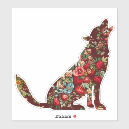 Howling Wolf Dog Roos Floral Pattern Sticker (Vel)