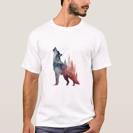 Howling Wolf – Dubbel-expositie Bos Kunst T-shirt (Voorkant)