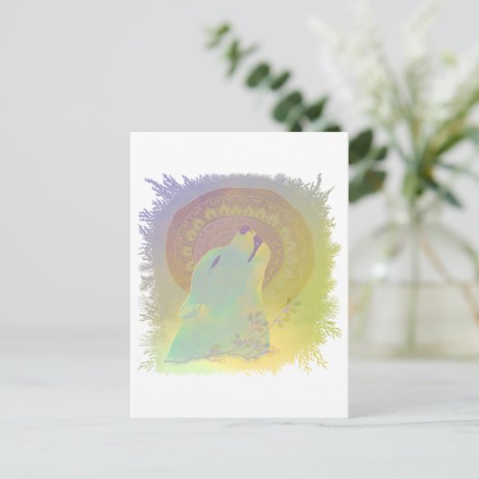 Howling Wolf en Mandala Planten Branches Lijst Briefkaart (Staand voorkant)